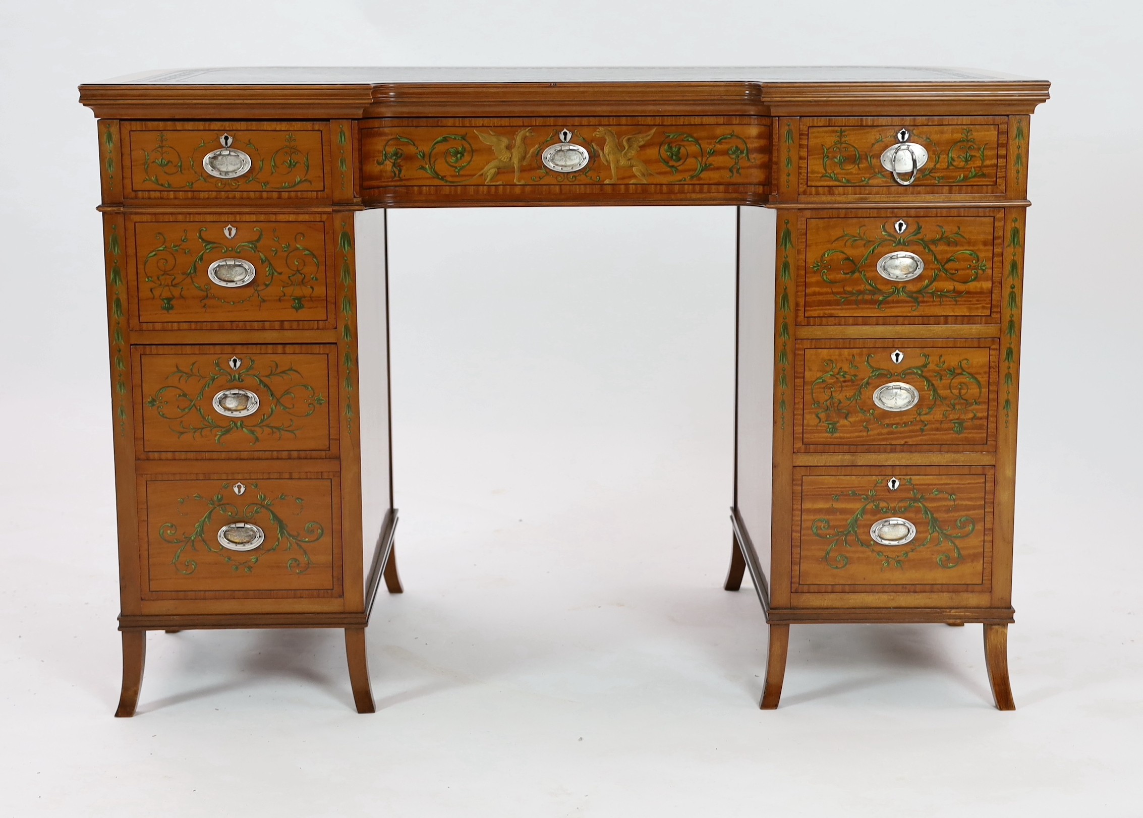 An Edwardian painted satinwood kneehole desk, W.110cm D.53cm H.75cm